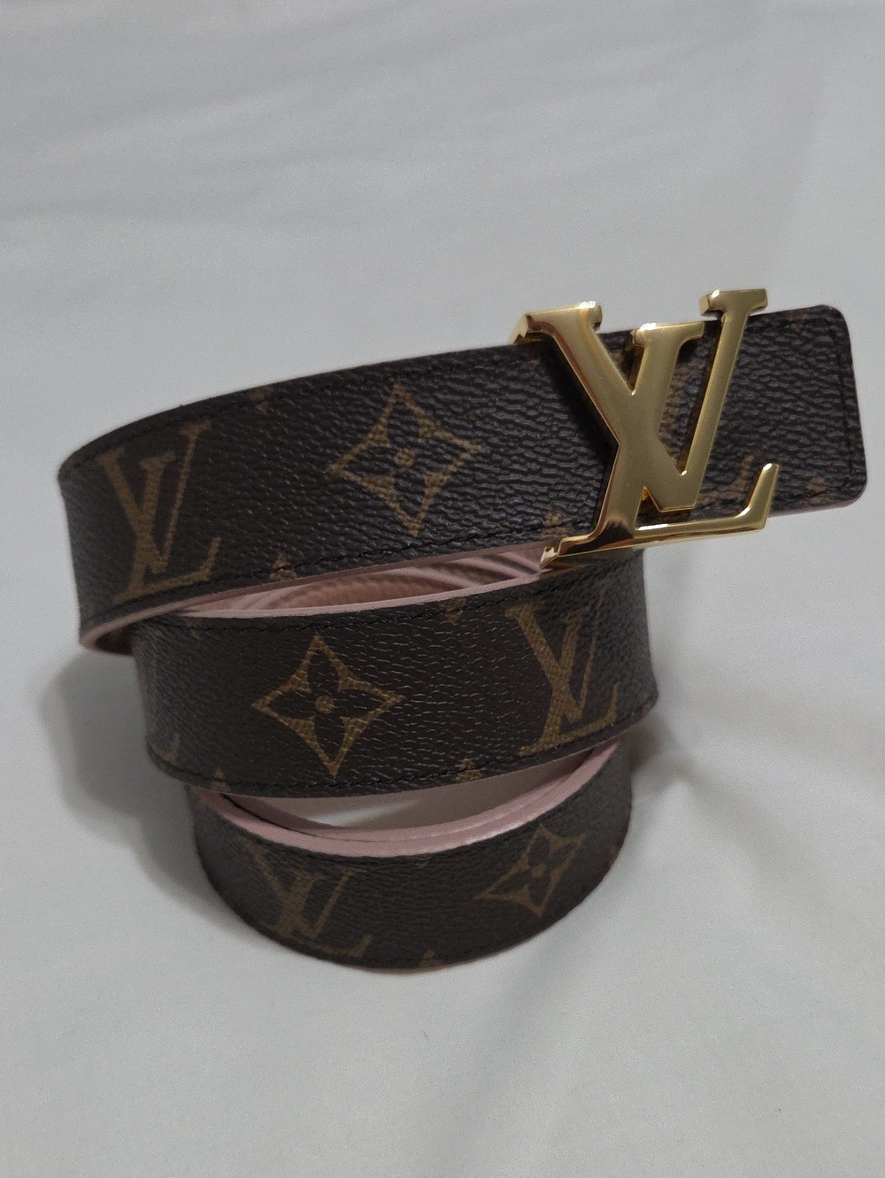 Reversible Louis Vuitton Pink/Brown Monogram Belt Gold LV Buckle